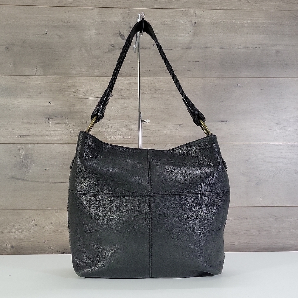 Lucky Brand Classic Black Pebble Leather Hobo Shoulder Bag